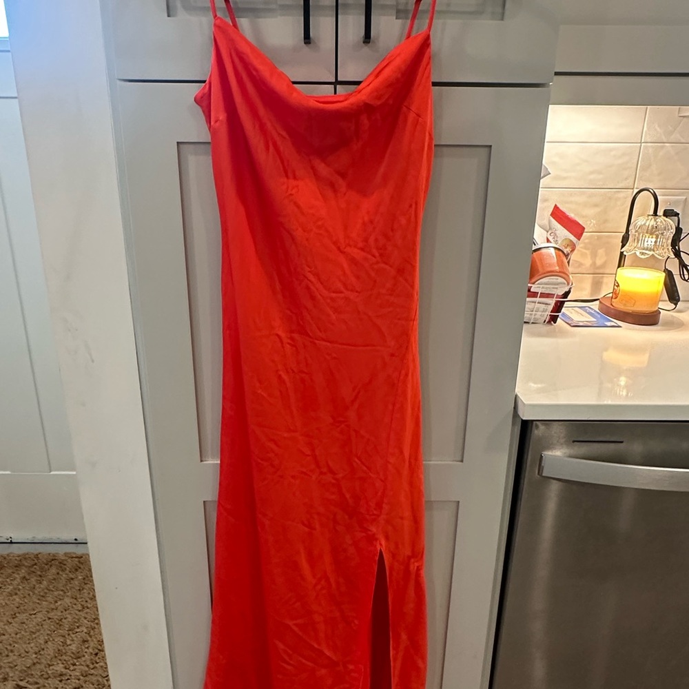 Express Vibrant Orange Strapless Dress
